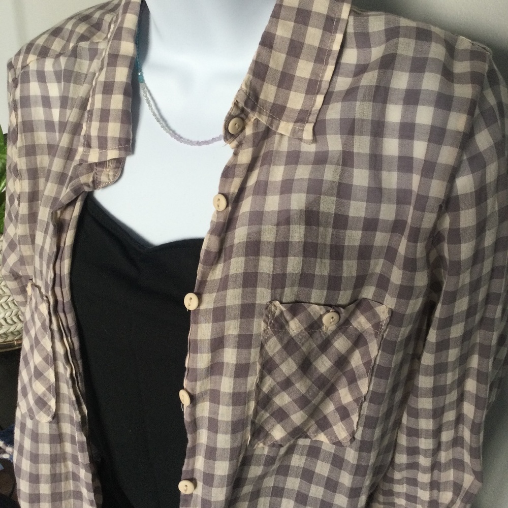 BCBG purple plaid shirt